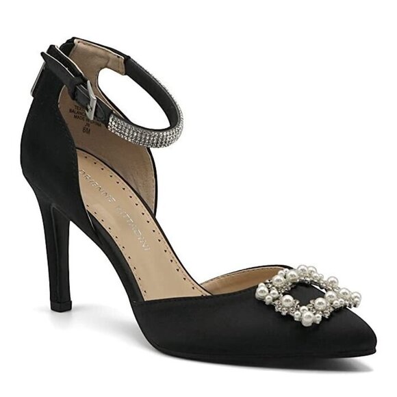 ADRIENNE Vittadini BNWOT "Nirvana" Ankle Strap Black Jeweled Heel Women Sz 7.5 - Picture 1 of 10